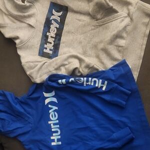Hurley Kids Blue Long Sleeve Tee With Hood and Gray Hoodie